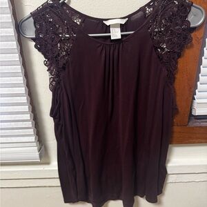 H&M Burgundy Lace Accent Blouse